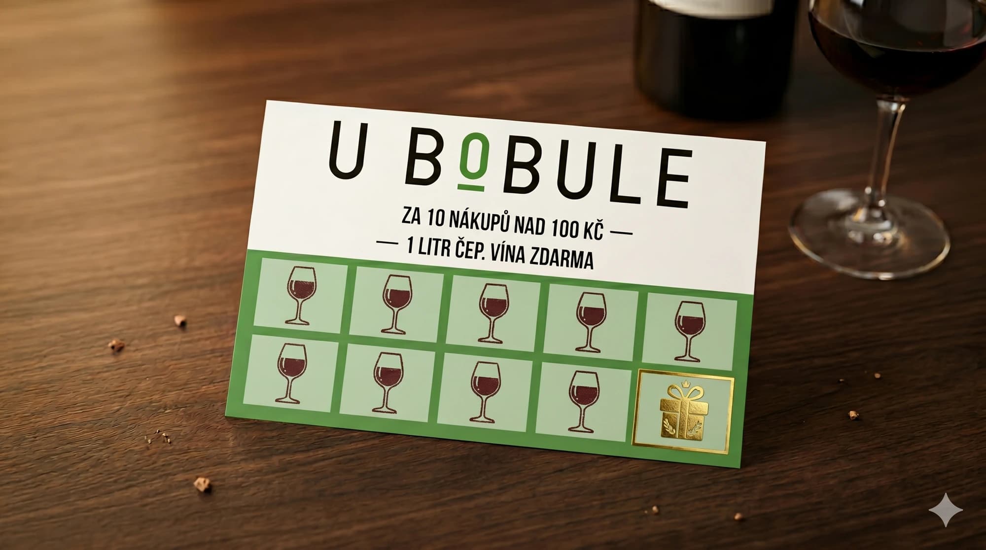 Věrnostní kartička U Bobule s deseti razítky a dárkem na desátém políčku